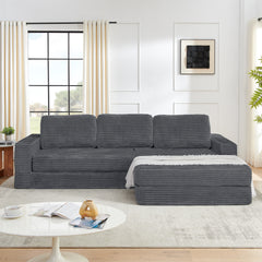 Right sofa seat,L shape Modular Sectional Sofa, Compressed Sectional Sofa Modern Minimalist Style Corduroy Couch,Unfold into a bed, Bedroom, Comfy Compressed Sofa Couch Space-Efficient Design-Gray