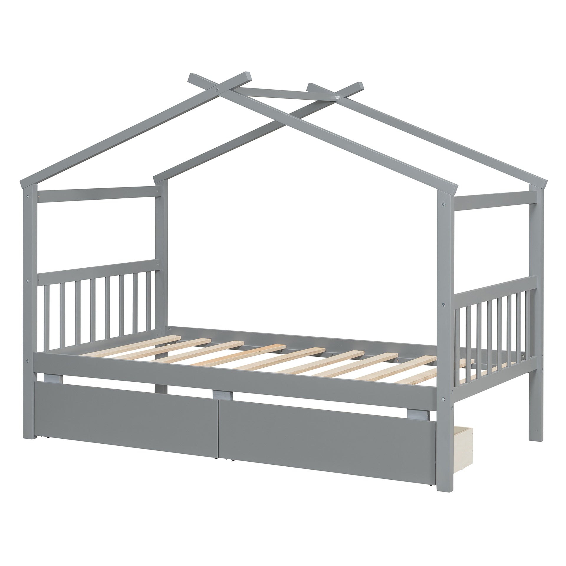 Twin Size Wooden House Bed with Drawers, Gray(OLD SKU: WF300799AAE)