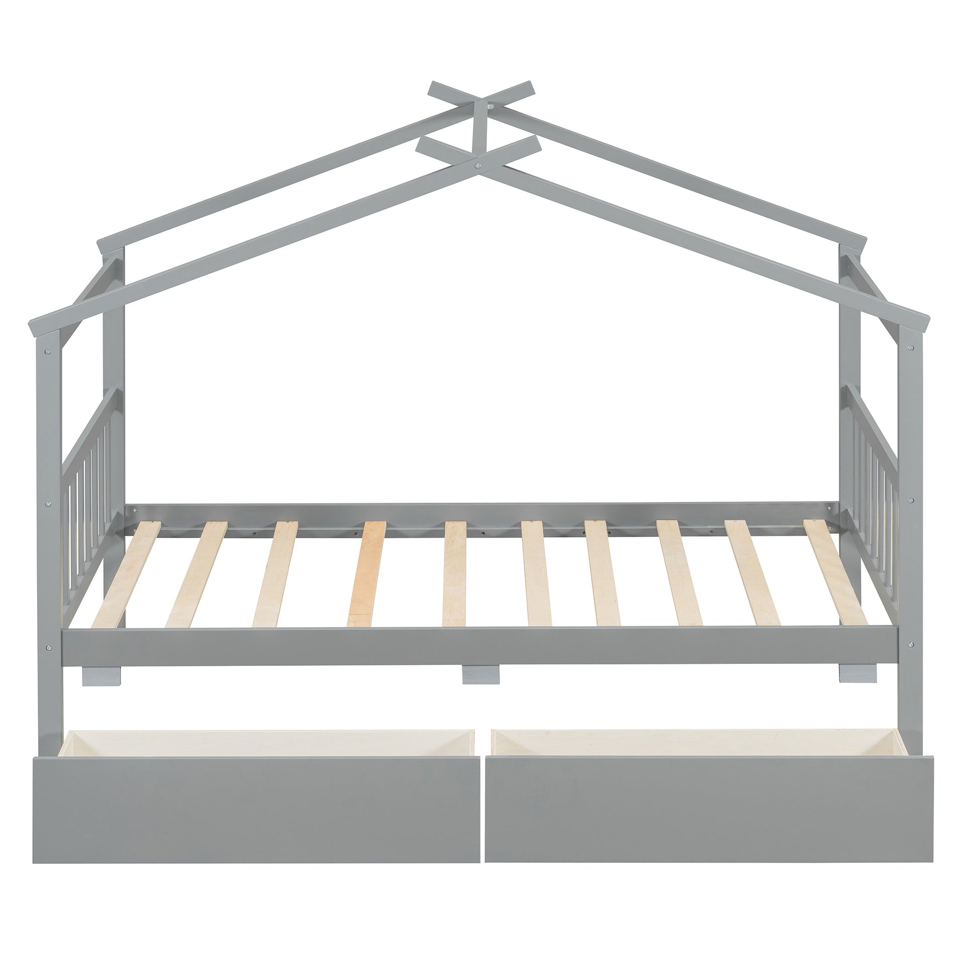 Twin Size Wooden House Bed with Drawers, Gray(OLD SKU: WF300799AAE)