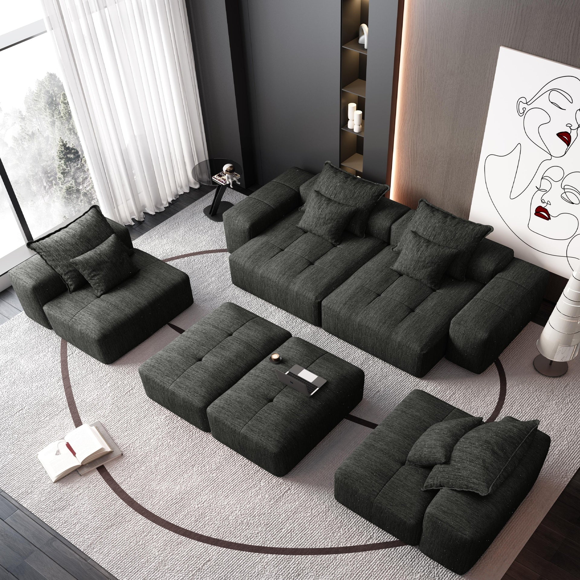 Modern Oversized Modular Sectional Sofa,Sparkling Chenille Fabric Soft Cushion Sofa with 8 Pillows,8 PCS DIY Combination Tufted Sofa,No Assembly Required,BLACK