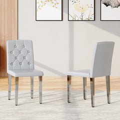 2-piece set of light grey PU dining chairs: ergonomically designed buckle backrest, 35 inches high, silver metal legs, combining comfort and texture.Suitable for family restaurants, banquet hall, etc.