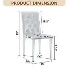 2-piece set of light grey PU dining chairs: ergonomically designed buckle backrest, 35 inches high, silver metal legs, combining comfort and texture.Suitable for family restaurants, banquet hall, etc.