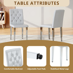 2-piece set of light grey PU dining chairs: ergonomically designed buckle backrest, 35 inches high, silver metal legs, combining comfort and texture.Suitable for family restaurants, banquet hall, etc.