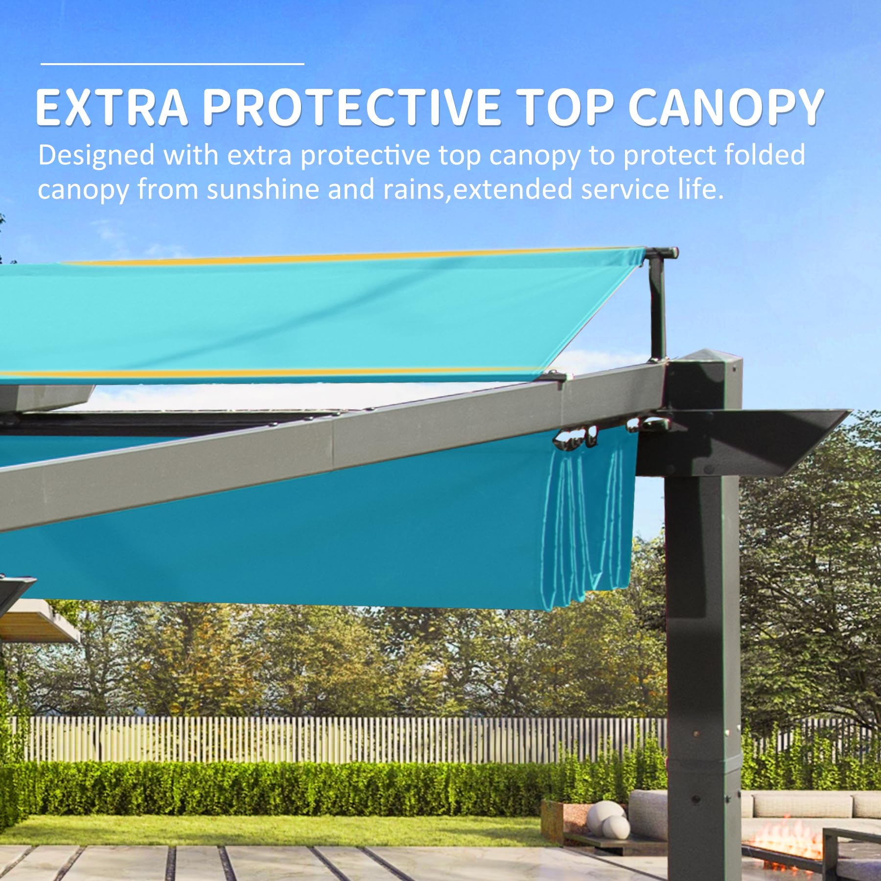 11 X 16 FT Outdoor Living Outdoor Retractable Pergola with Weather-Resistant Canopy Aluminum Garden Pergola Patio Grill Gazebo for Courtyard -Lake Blue