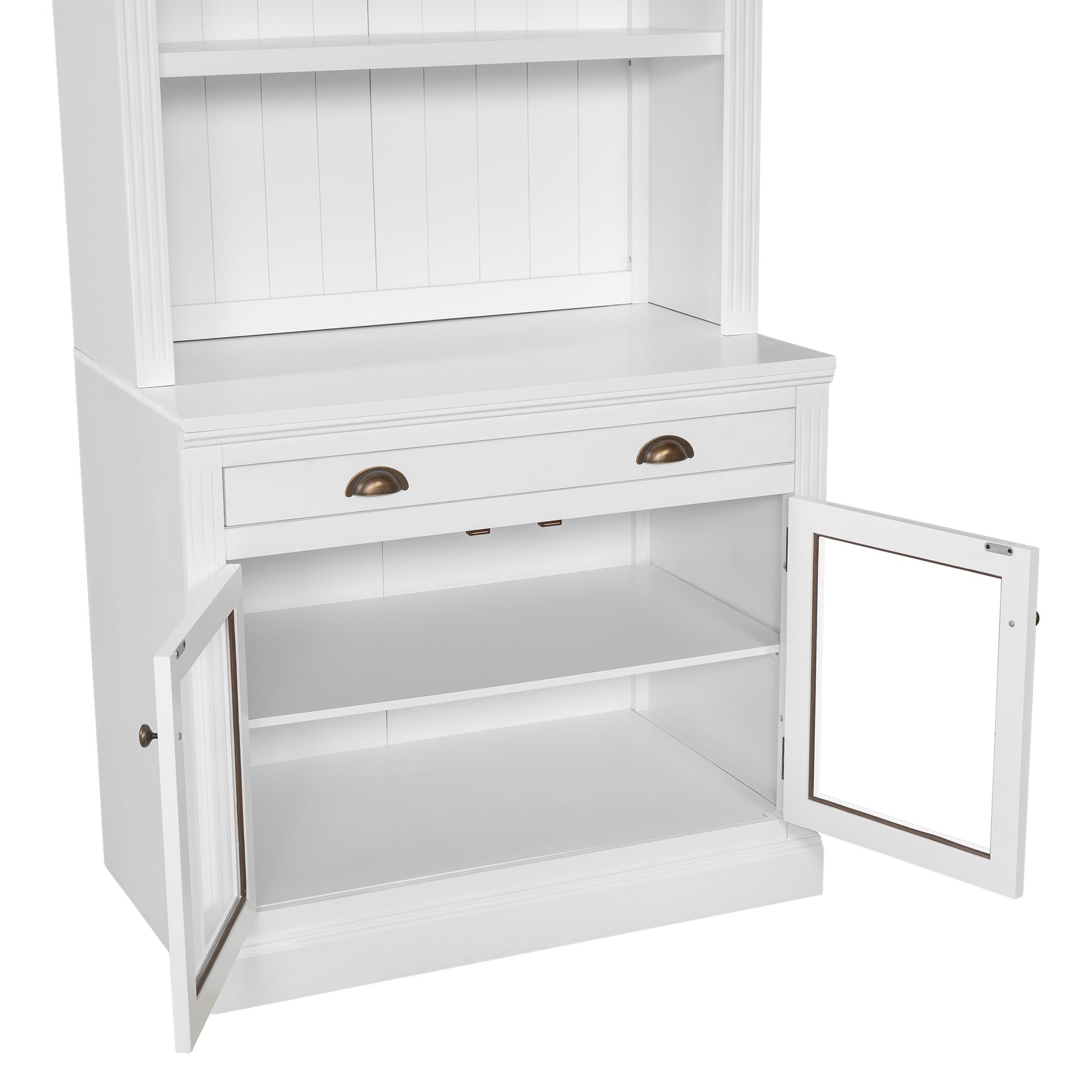 83.4"Tall Bookshelf Suite with LED Lighting, Modern Bookcases with Glass Doors and Drawers,2-Piece Set Storage Bookcase Suite with Open Shelves for Living Room,Home Office,White