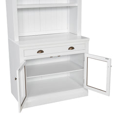 83.4"Tall Bookshelf Suite with LED Lighting, Modern Bookcases with Glass Doors and Drawers,2-Piece Set Storage Bookcase Suite with Open Shelves for Living Room,Home Office,White