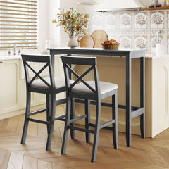 TOPMAX Farmhouse 48"Rectangular Wood Bar Height Dining Set Kitchen Breakfast Nook with 2 Chairs for Small Places,Gray+Beige