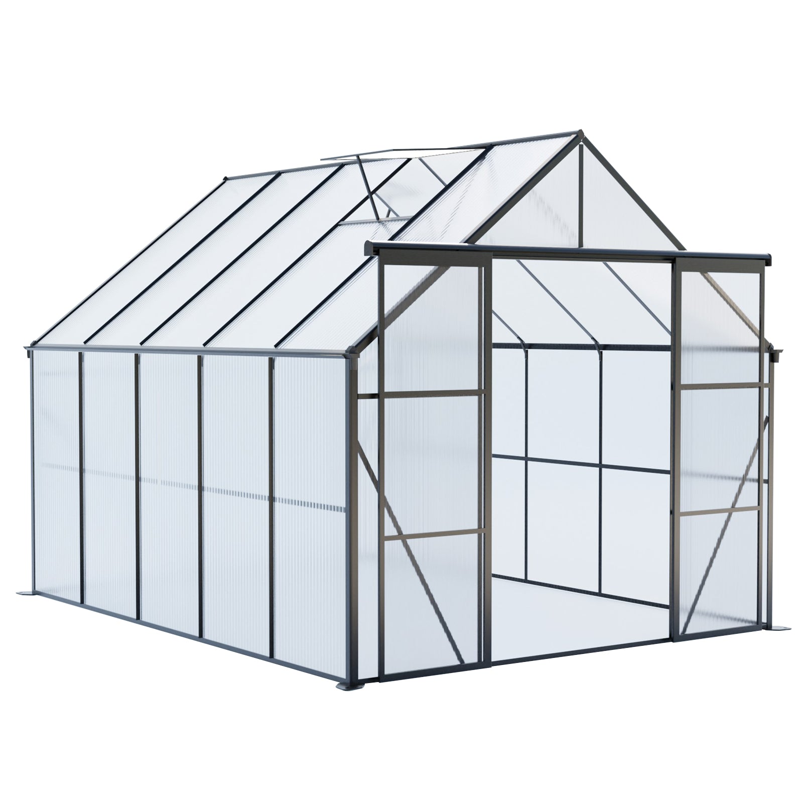 8x10FT Double Door Polycarbonate Greenhouse Raised Base and Anchor Aluminum Heavy Duty Walk-in Greenhouses for Outdoor Backyard in All Season,Black