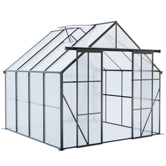 8x8 FT Double Door Polycarbonate Greenhouse Raised Base and Anchor Aluminum Heavy Duty Walk-in Greenhouses for Outdoor Backyard in All Season,Black
