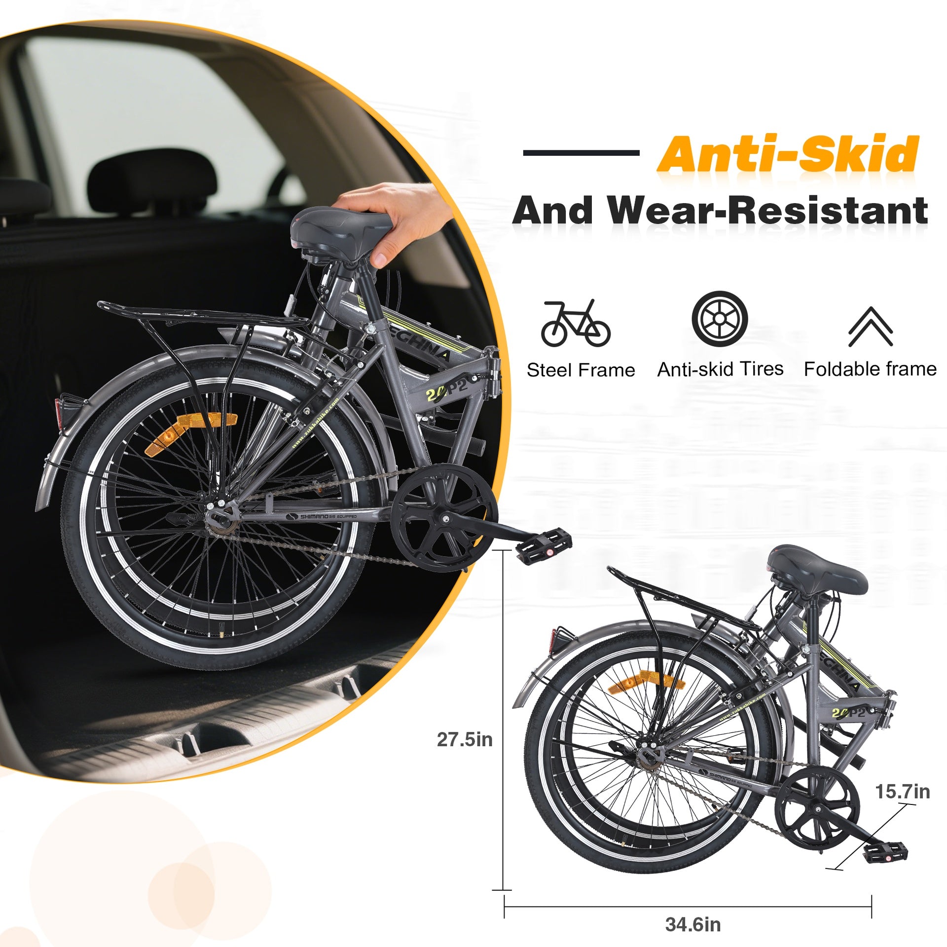 24 Inch Folding Bike for Adults with Fenders, Steel Frame Single Speed City Commuter, Dual V-Brake Portable Compact Bicycle for Men & Women