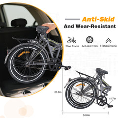 24 Inch Folding Bike for Adults with Fenders, Steel Frame Single Speed City Commuter, Dual V-Brake Portable Compact Bicycle for Men & Women