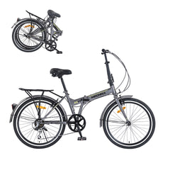 24 Inch Folding Bike for Adults with Fenders, Steel Frame Single Speed City Commuter, Dual V-Brake Portable Compact Bicycle for Men & Women