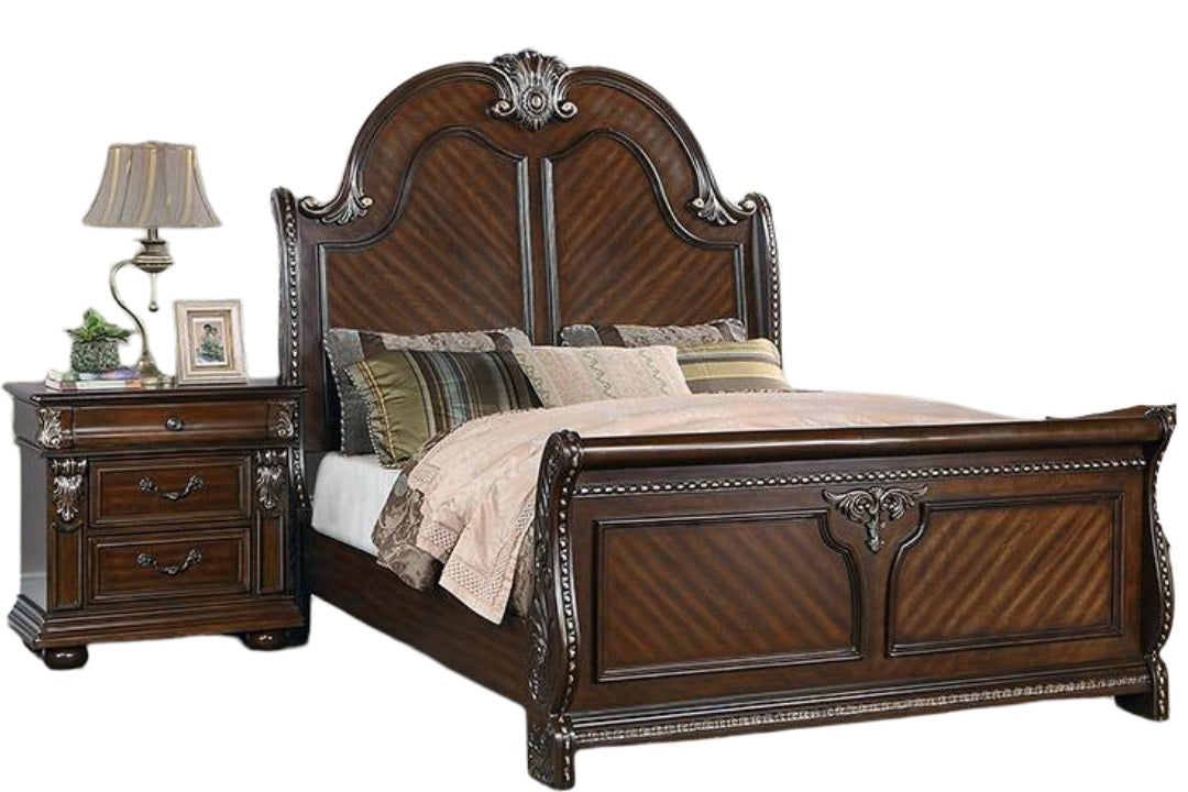 Traditional Style 1pc Queen Size Bed Panel Headboard And Footboard Brown Finish Bedroom Furniture