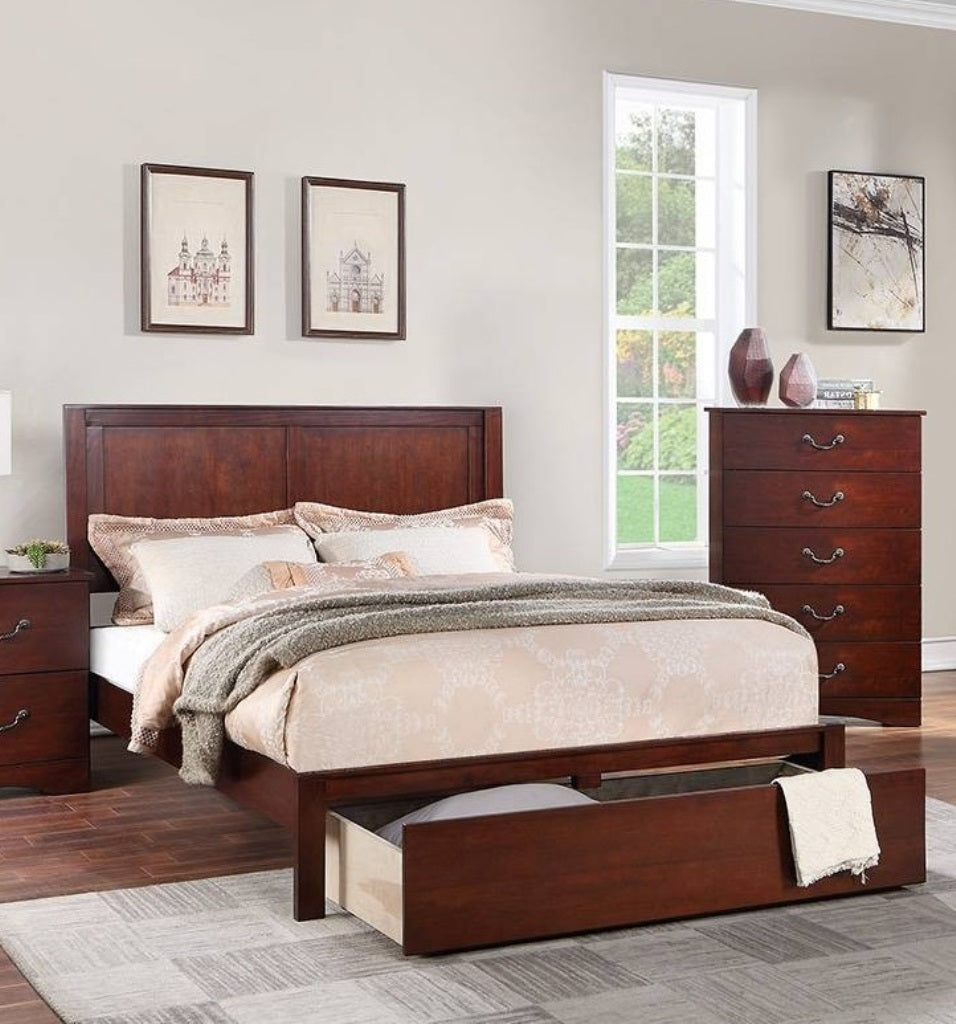 Rustic Style 1pc California King Size Bed Two Panel Headboard Footboard Drawer Cherry Finish Bedroom Furniture