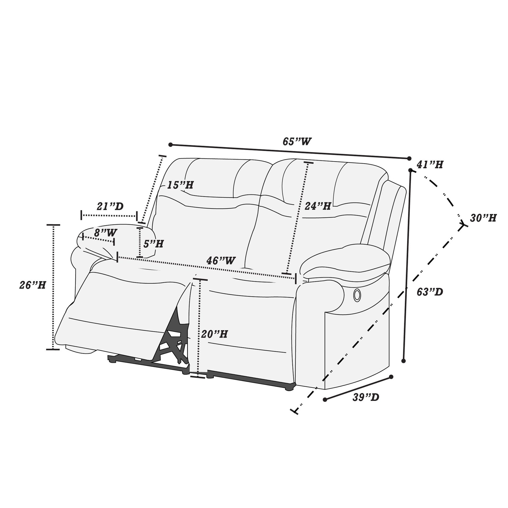 Modern Style 1pc Power Reclining Loveseat Built In USB Port Fully Upholstered Pillow Arms And Headrest Brown Finish Primary Living Room Furniture