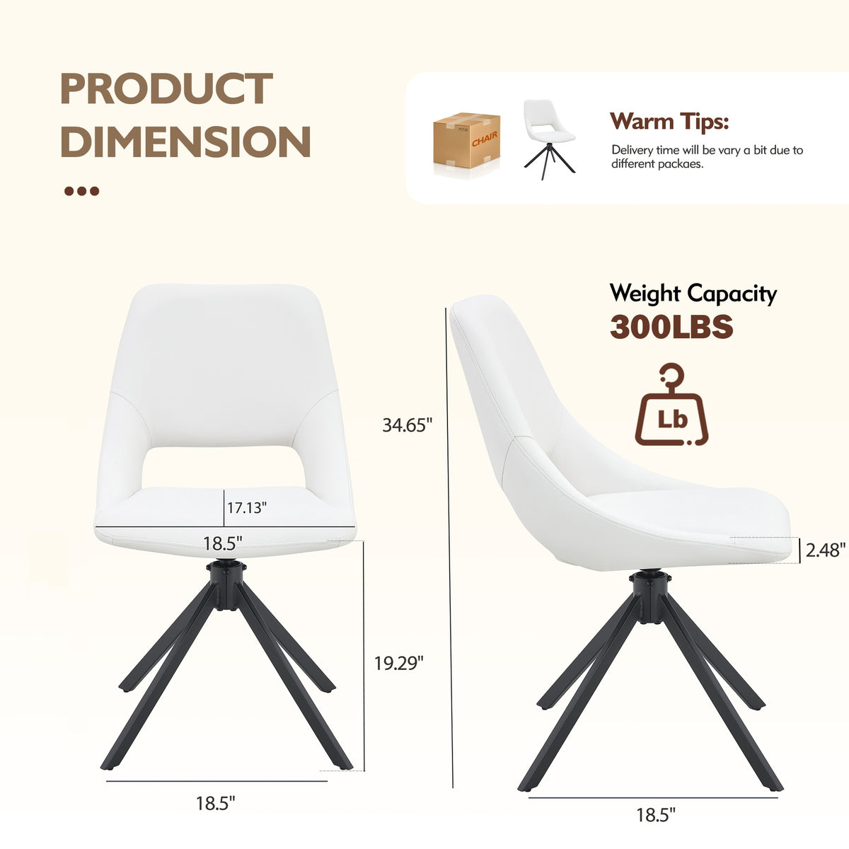 Dining Chairs Set of 4, Comfortable Swivel Dining Room Chair, Metal Kitchen Chairs with GoldMesh Scratch-Resistant Leather and High Back (White, Set of 4)