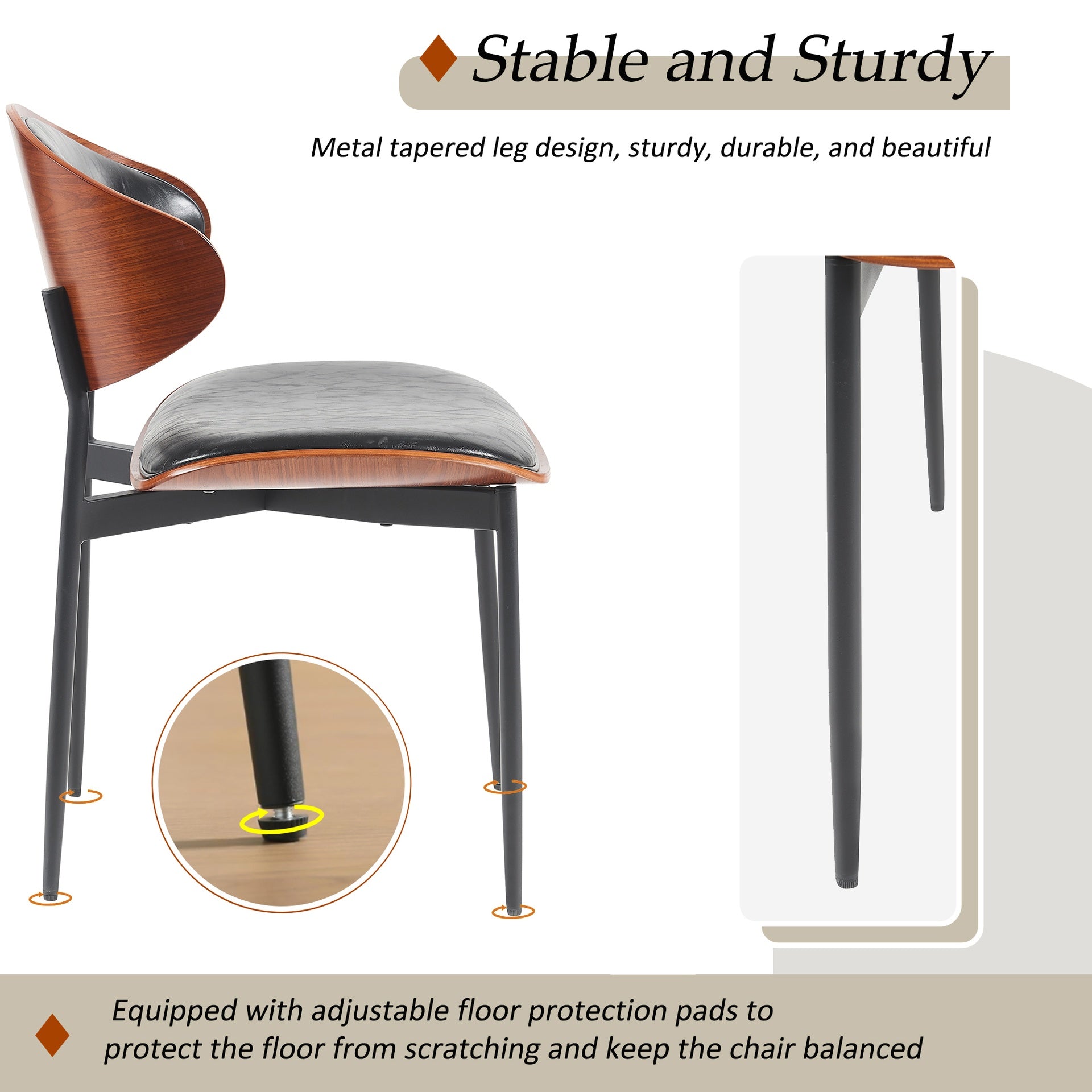 Mid-Century Modern Dining Chairs Set of 2 – Italian-Inspired Bentwood Design with Matte Metal Legs & Luxe PU Leather Seating