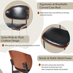 Mid-Century Modern Dining Chairs Set of 2 – Italian-Inspired Bentwood Design with Matte Metal Legs & Luxe PU Leather Seating