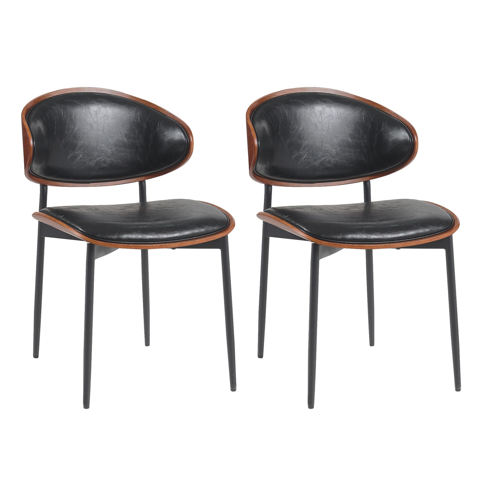 Mid-Century Modern Dining Chairs Set of 2 – Italian-Inspired Bentwood Design with Matte Metal Legs & Luxe PU Leather Seating