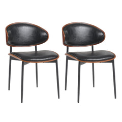 Mid-Century Modern Dining Chairs Set of 2 – Italian-Inspired Bentwood Design with Matte Metal Legs & Luxe PU Leather Seating