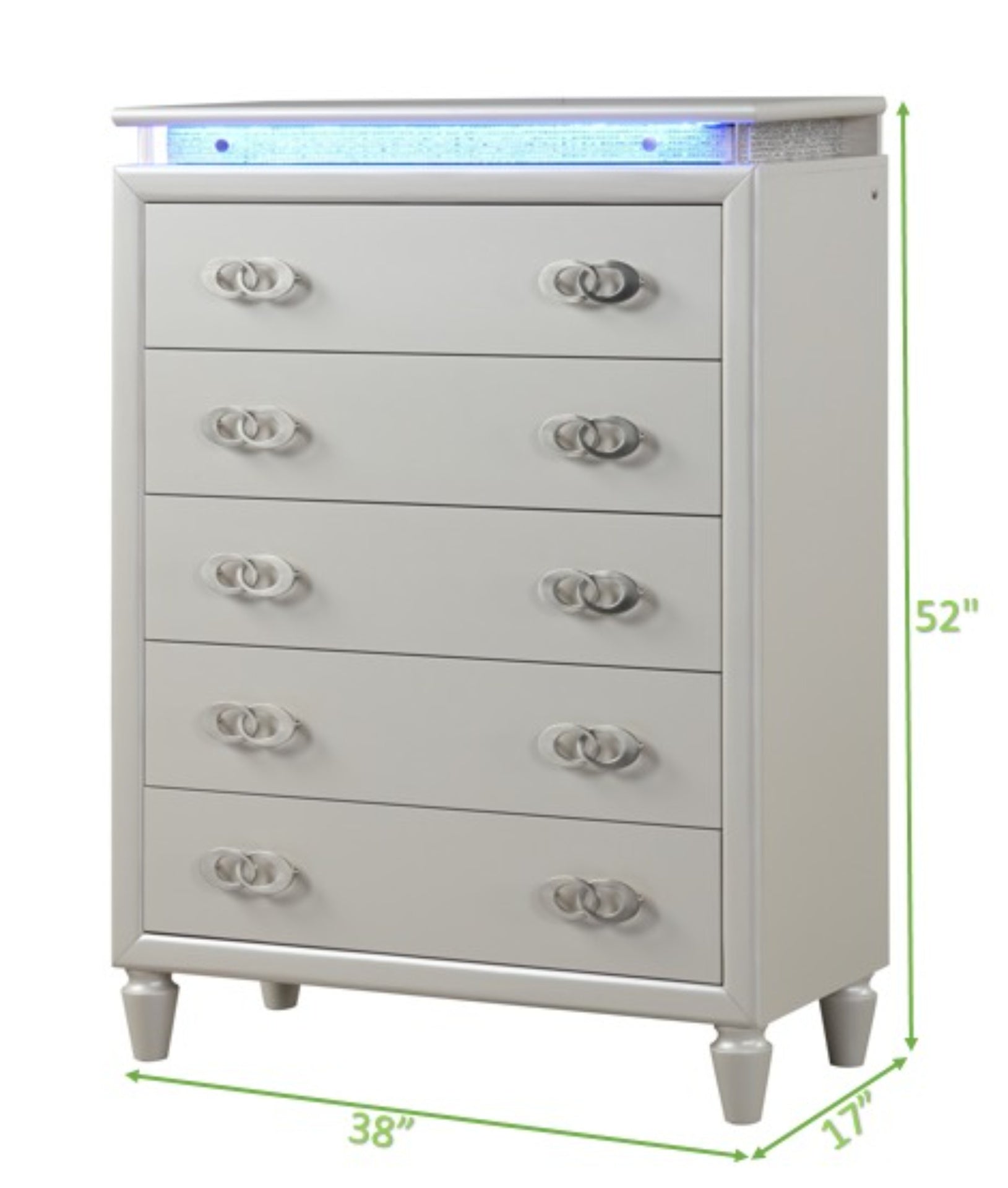 Perla 5 Drawer LED Chest Made with Wood in Milky White