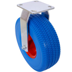 4PCS 10IN CASTER FLAT FREE WHELL(2PCS SWIVEL+2PCS RIGID), X-Large Flat Free Casters , Swivel Plate, Steel Hub with Ball Bearings, 5/8-Inch Bore Centered Axle -Blue