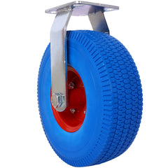 4PCS 10IN CASTER FLAT FREE WHELL(2PCS SWIVEL+2PCS RIGID), X-Large Flat Free Casters , Swivel Plate, Steel Hub with Ball Bearings, 5/8-Inch Bore Centered Axle -Blue
