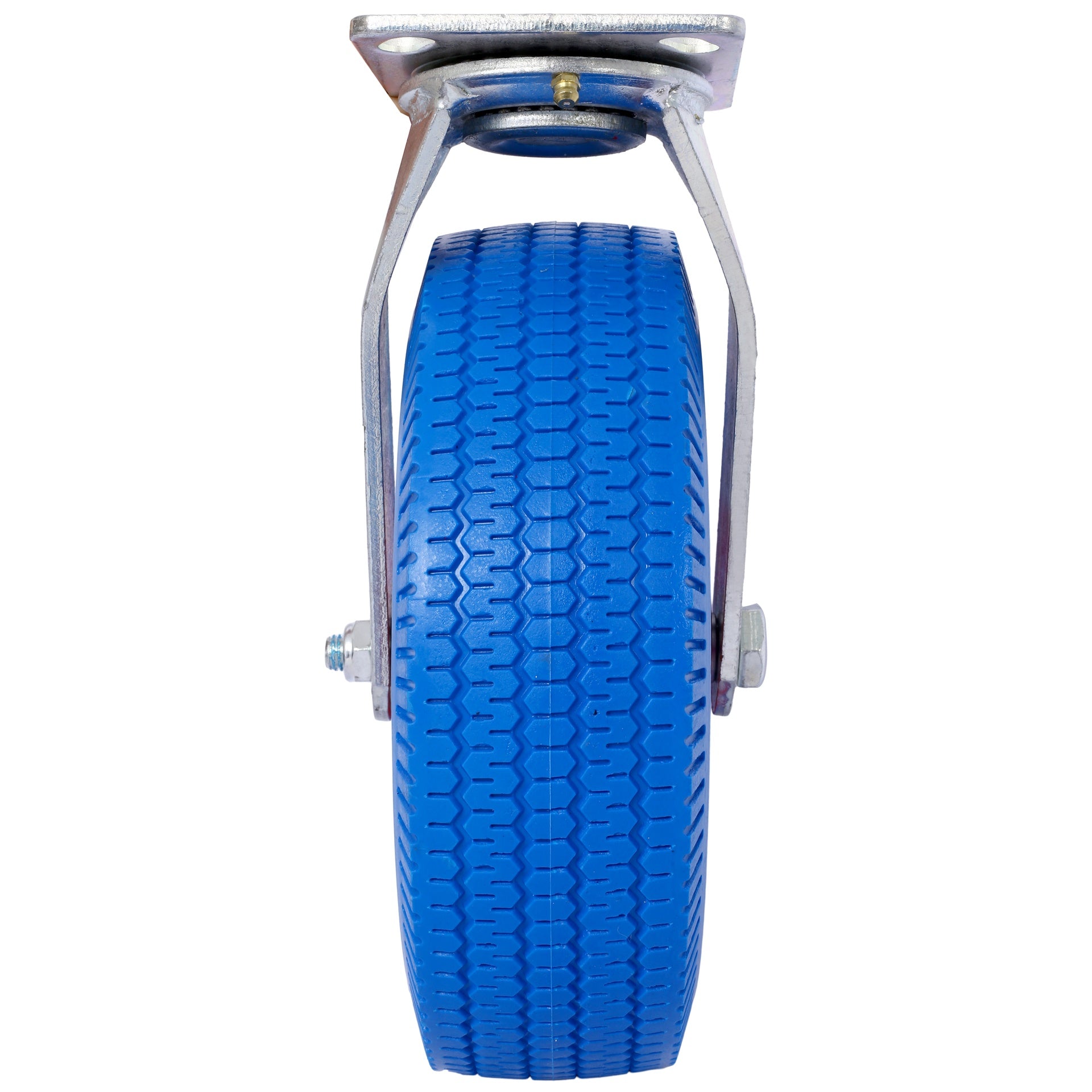4PCS 10IN CASTER FLAT FREE WHELL(2PCS SWIVEL+2PCS RIGID), X-Large Flat Free Casters , Swivel Plate, Steel Hub with Ball Bearings, 5/8-Inch Bore Centered Axle -Blue