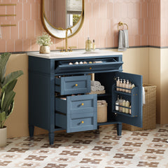 36'' Bathroom Vanity with Top Sink, Modern Bathroom Storage Cabinet with 2 Drawers and a Tip-out Drawer, Single Sink Bathroom Vanity