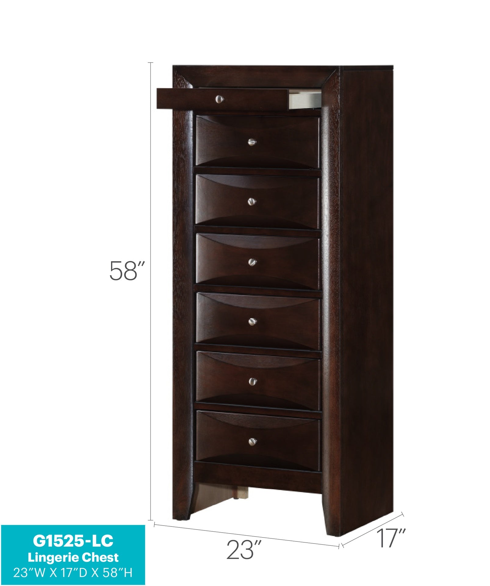Marilla G1525-LC 7 Drawer Lingerie Chest , Cappuccino