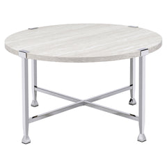 White Oak and Chrome Round Coffee Table