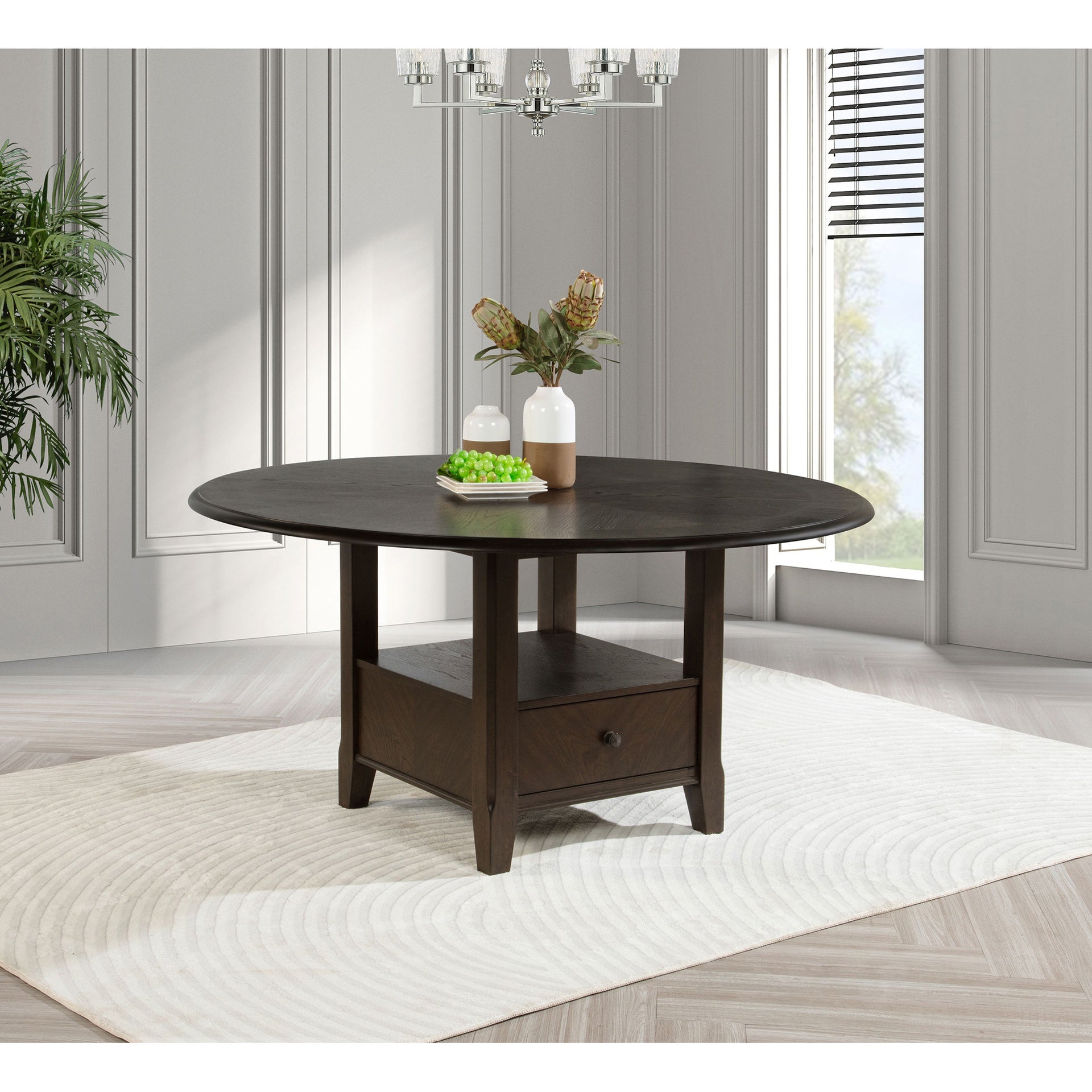 Fulton Dark Cocoa Round Dining Table with Drawer