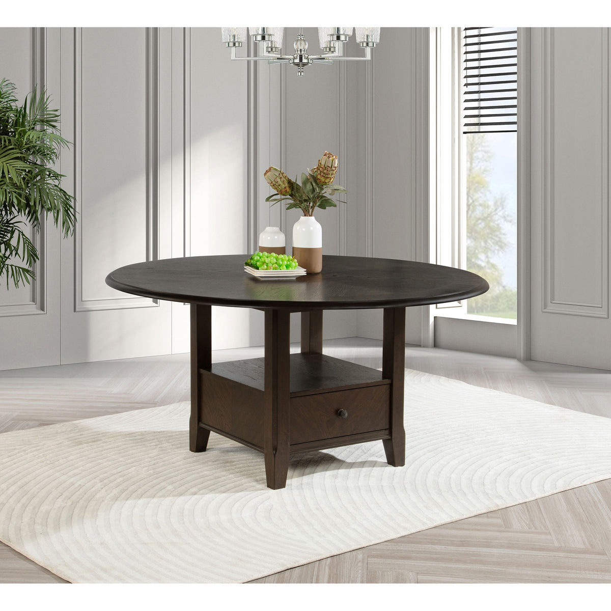Fulton Dark Cocoa Round Dining Table with Drawer