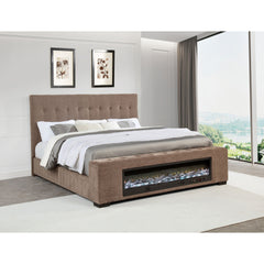 Crombie Brown Upholstered Eastern King Audio Flame Visualizer Bed