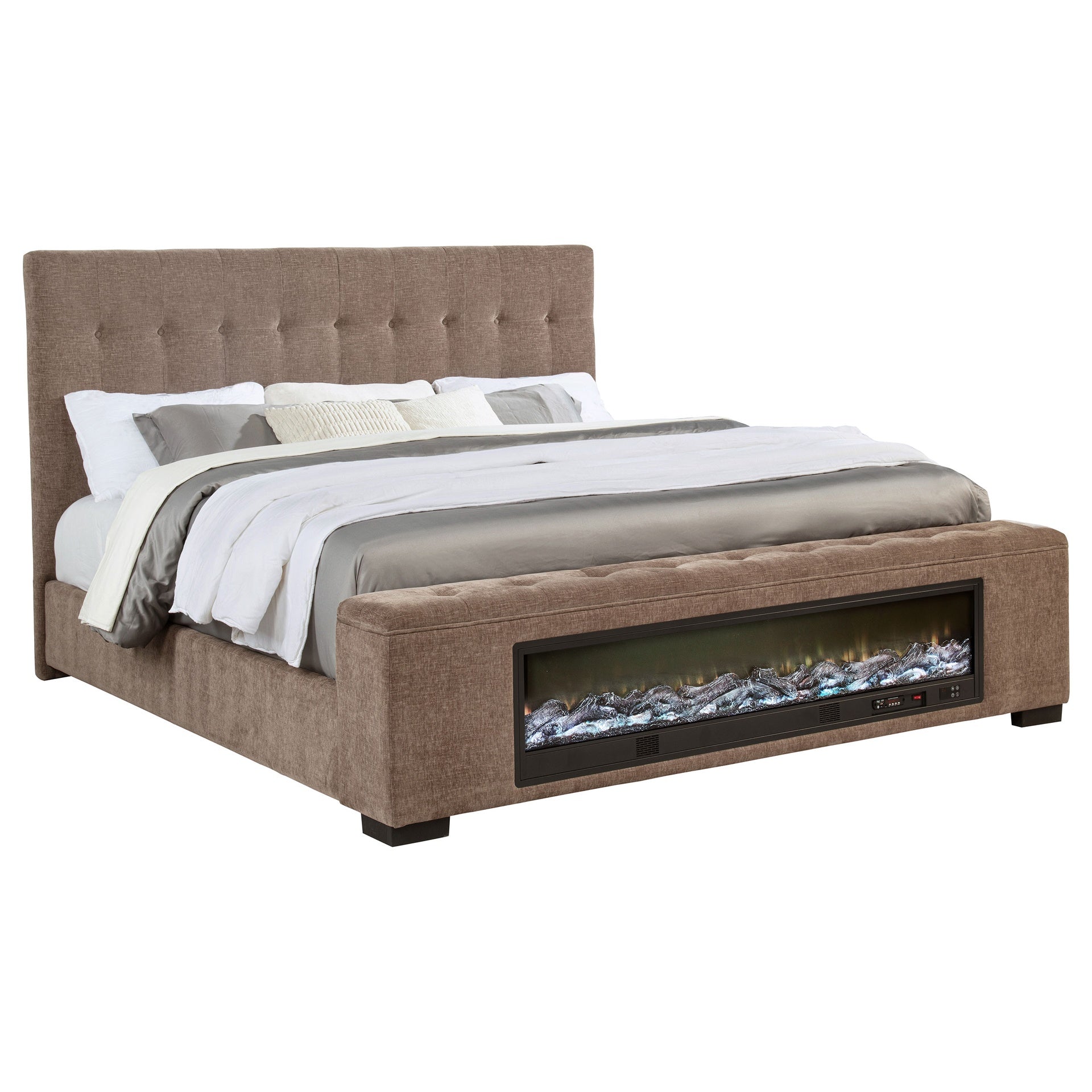 Crombie Brown Upholstered Eastern King Audio Flame Visualizer Bed