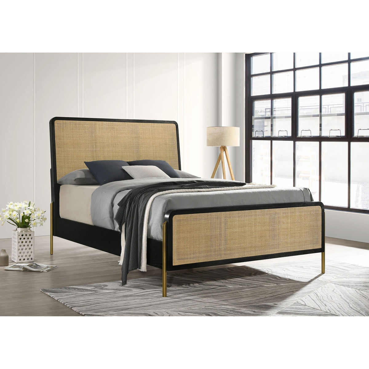 Anser Black and Natural Woven Eastern King Rattan Bed