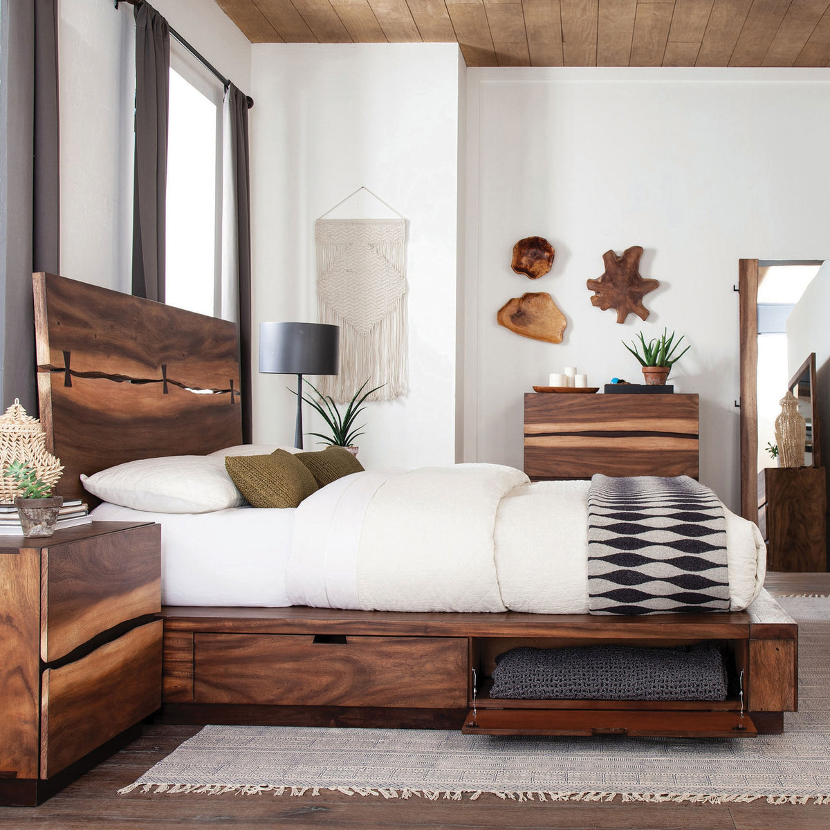 Mallory Smokey Walnut Queen Storage Platform Bed