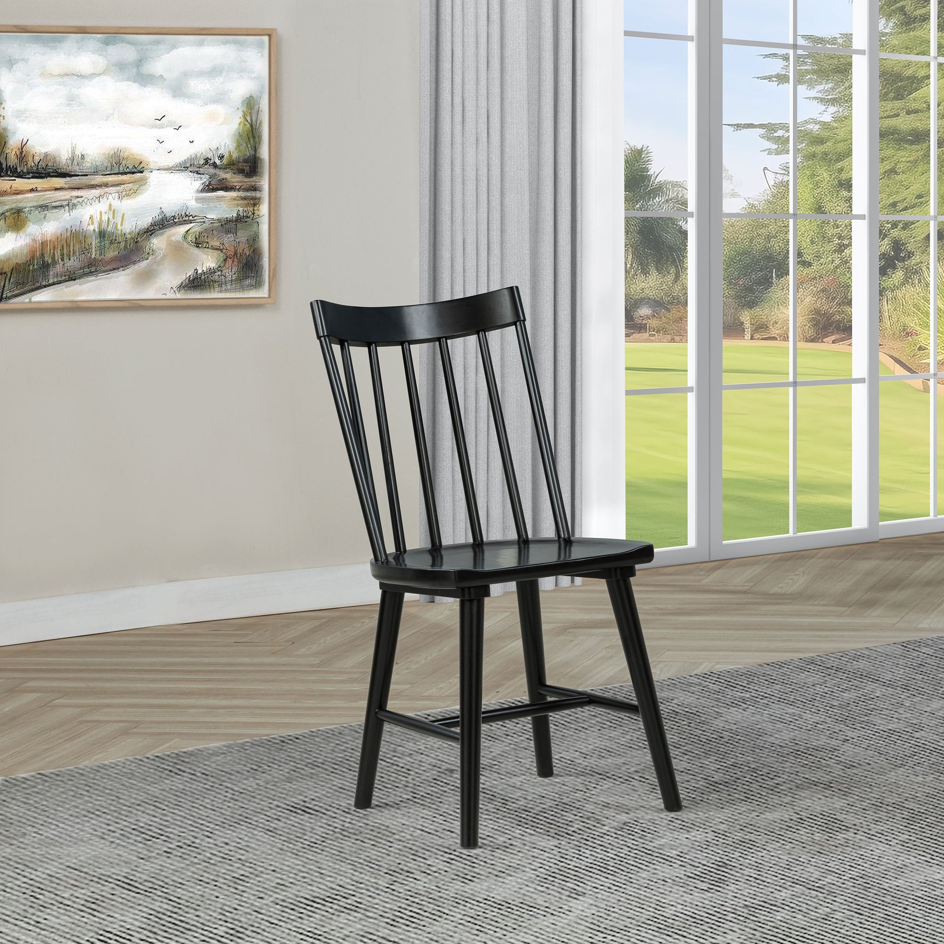 Carlos Black Solid Wood Dining Side Chair (Set of 2)