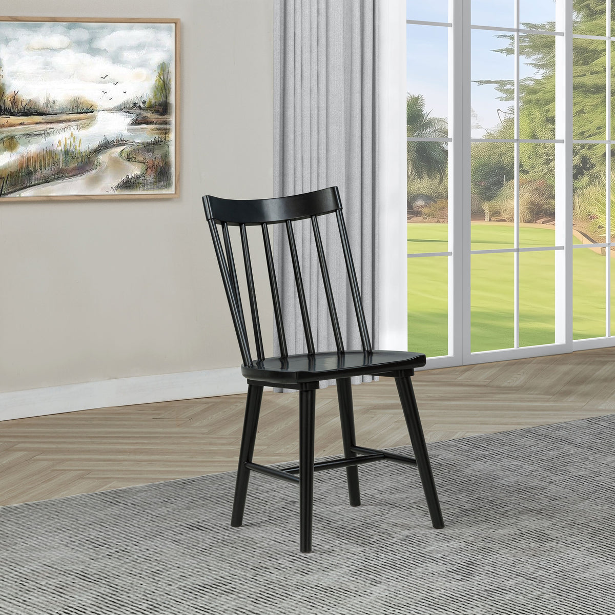 Carlos Black Solid Wood Dining Side Chair (Set of 2)