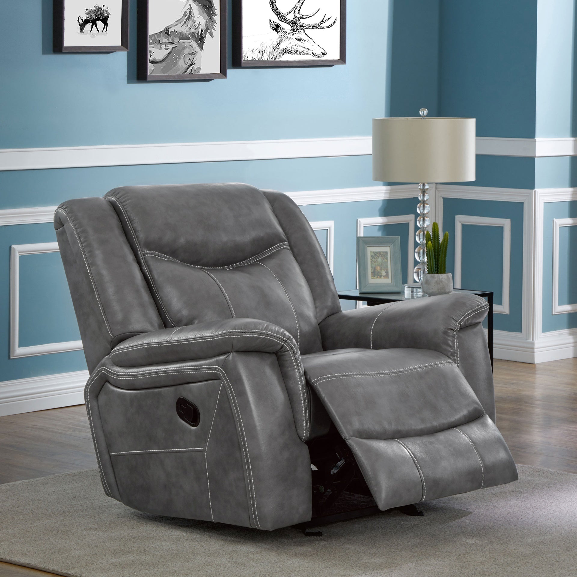 Encino Grey Upholstered Padded Arm Glider Recliner
