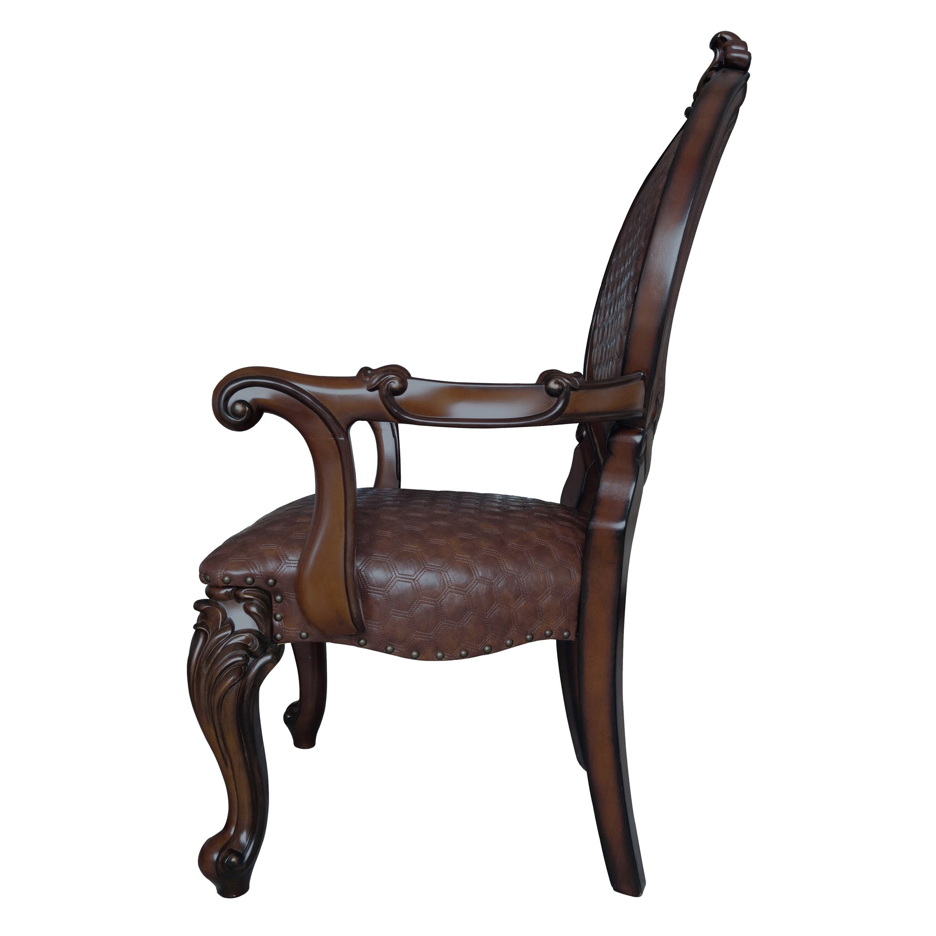 Brown and Cherry Arm Chair with Nailhead Trim (Set of 2)