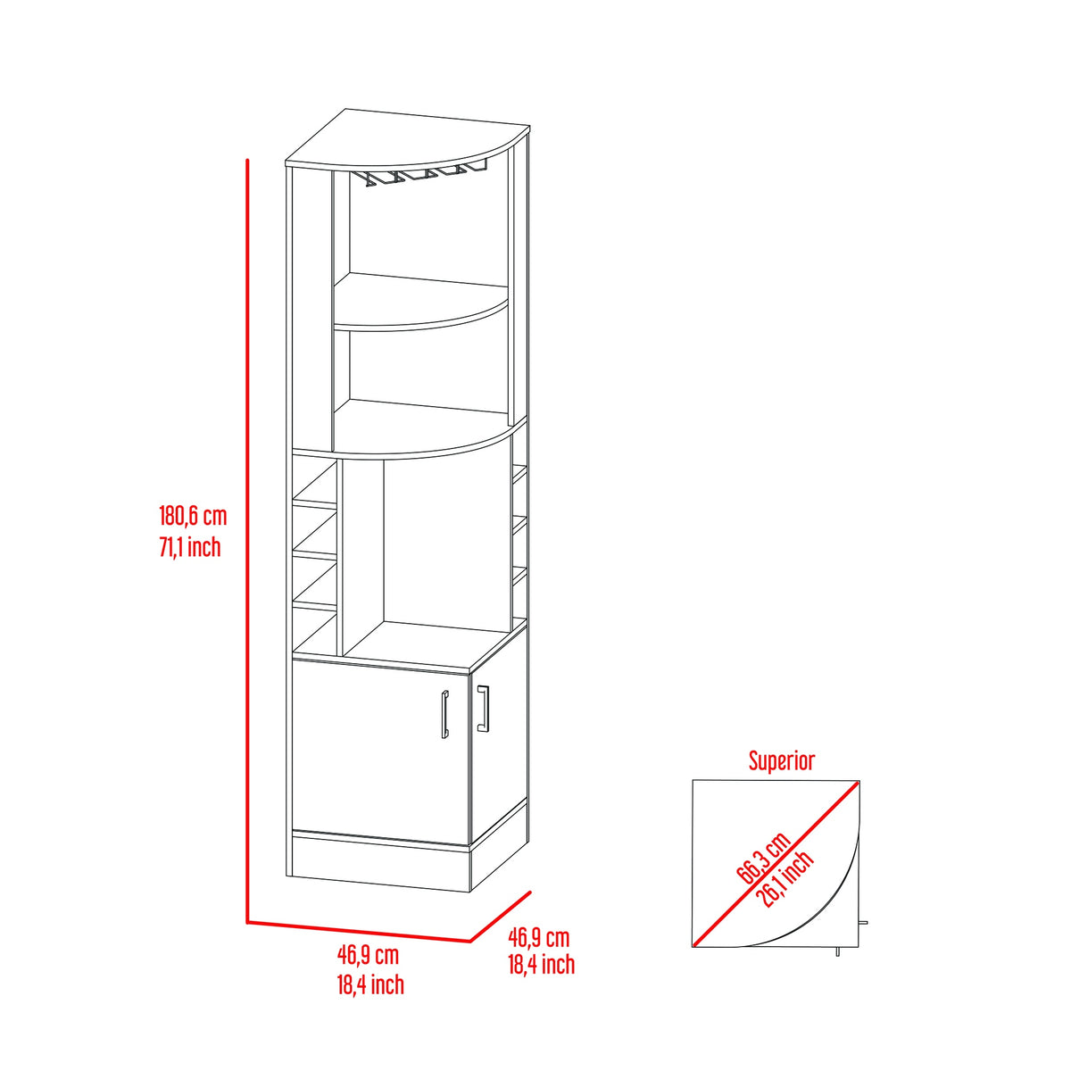 Light Gray 8-Bottle 2-Shelf Bar Cabinet