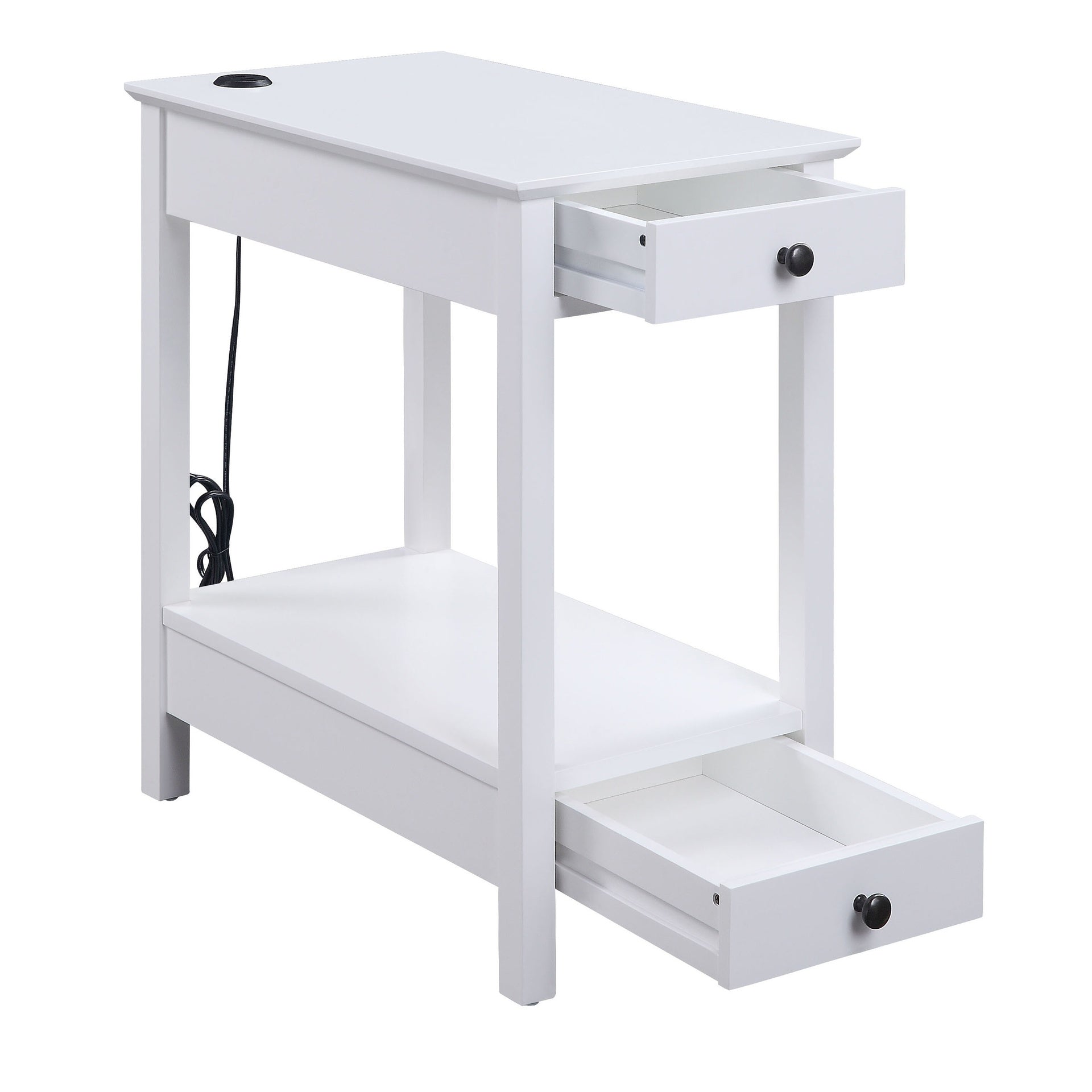 White Storage Accent Table with USB