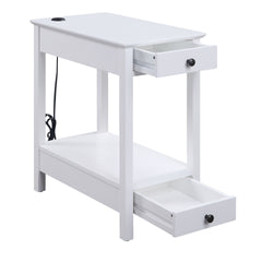 White Storage Accent Table with USB
