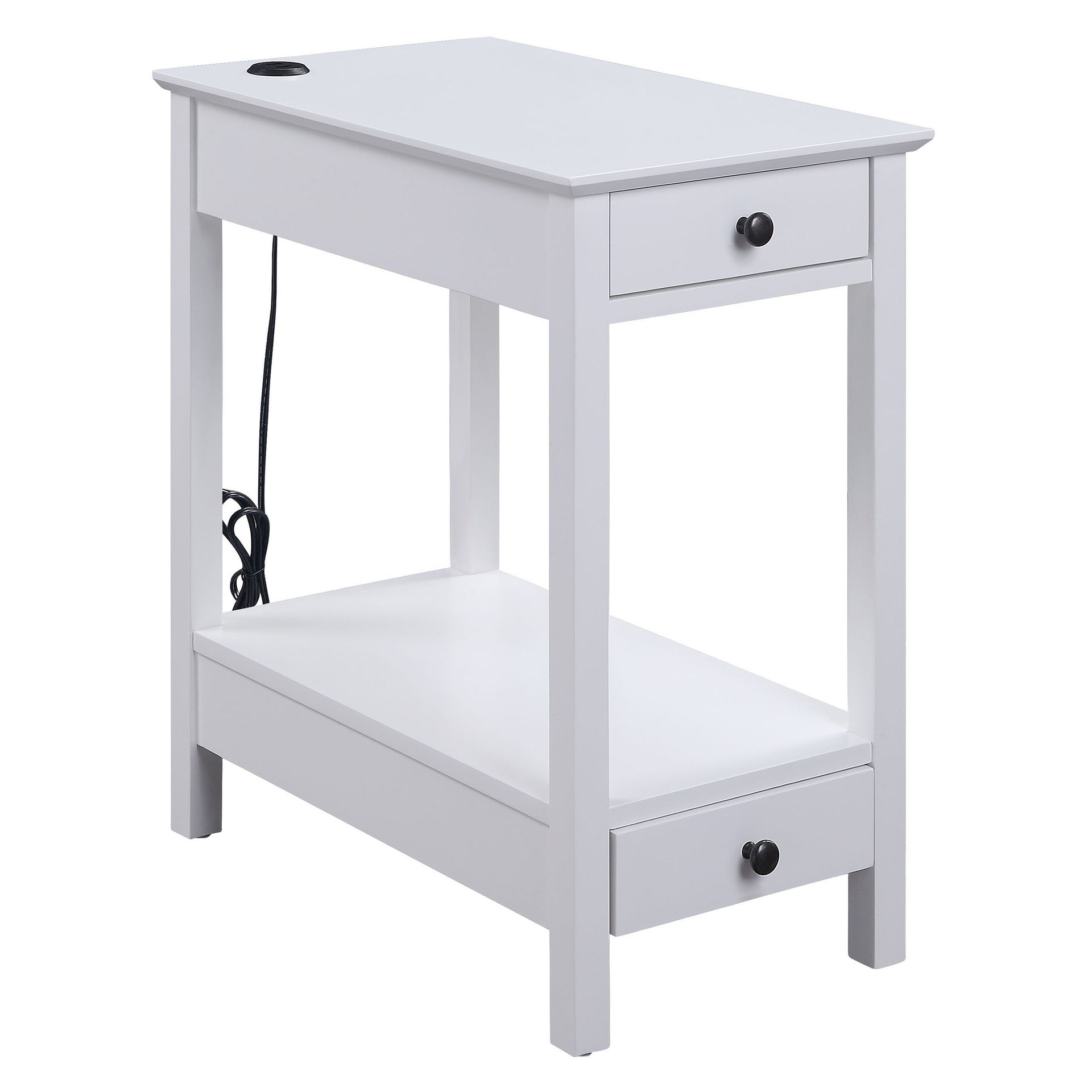 White Storage Accent Table with USB