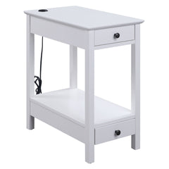 White Storage Accent Table with USB