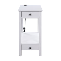 White Storage Accent Table with USB
