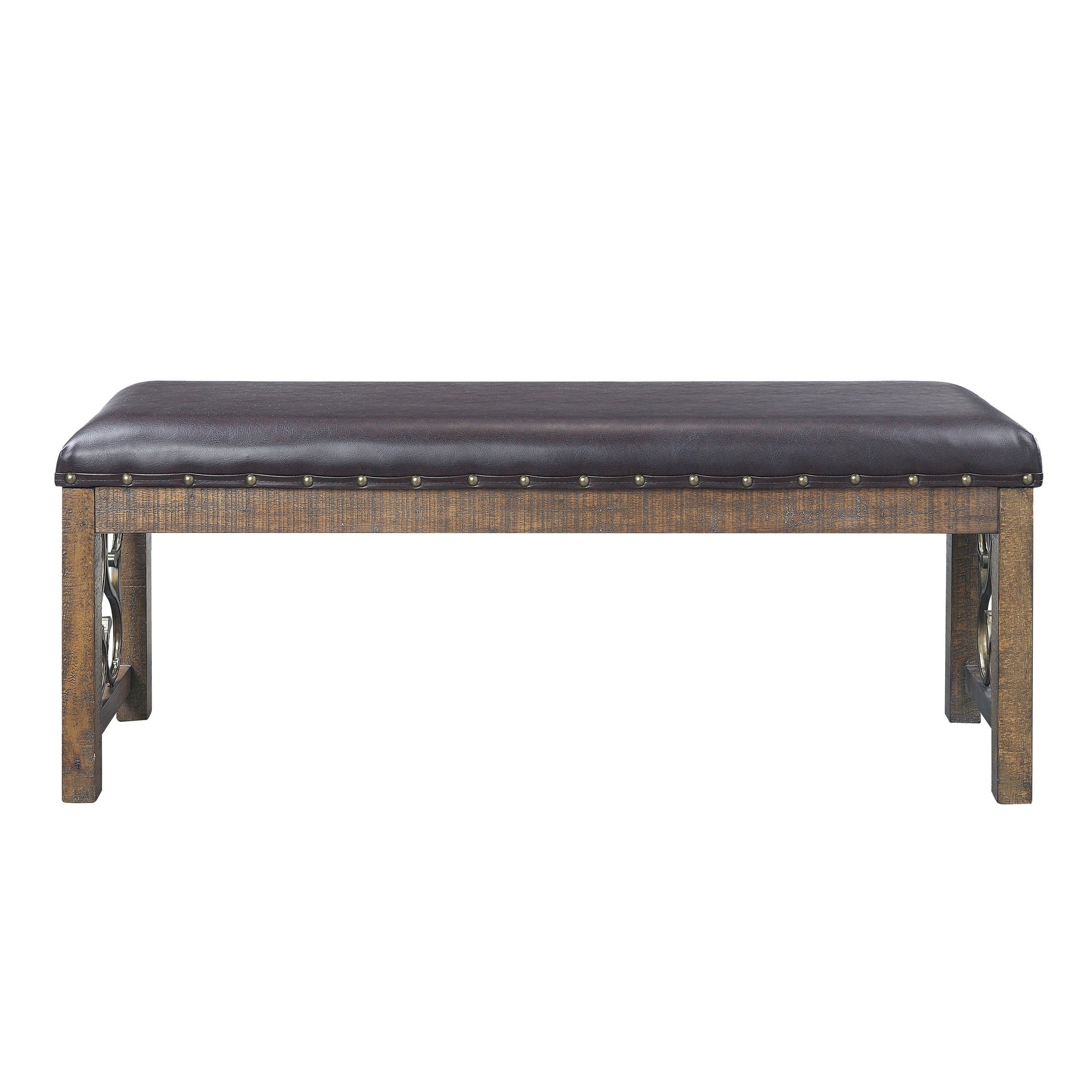 Black and Weathered Cherry Bench with Nailhead Trim