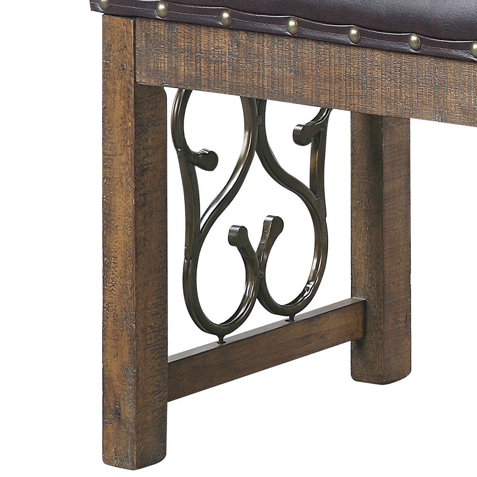Black and Weathered Cherry Bench with Nailhead Trim