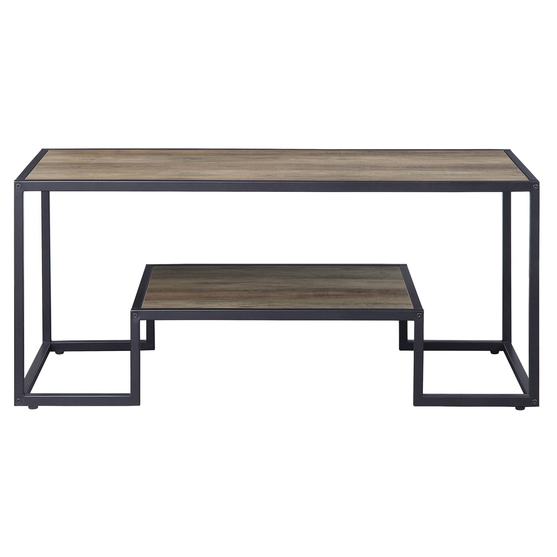 Rustic Oak and Black Coffee Table with Shelf